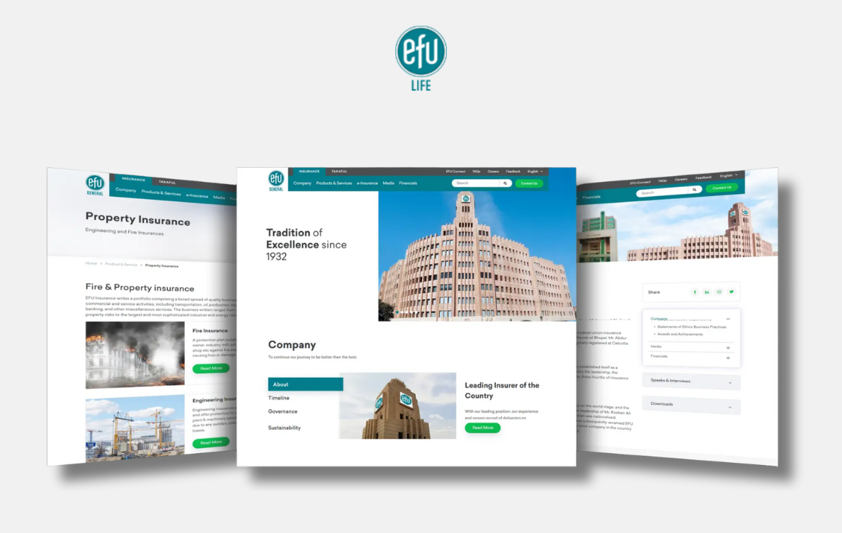 EFU General Insurance site, desktop views